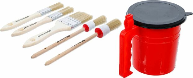 Platte / ring penselenset met kleur beker 6-dlg
