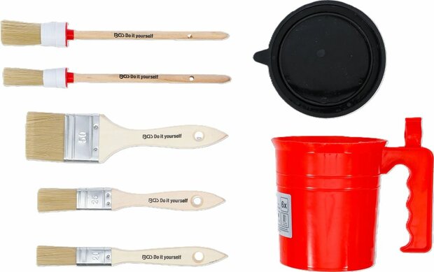Platte / ring penselenset met kleur beker 6-dlg