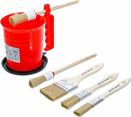 Platte / ring penselenset met kleur beker 6-dlg