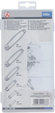 Assortiment veiligheidsspelden 22 - 55 mm 6 maten 250-dlg