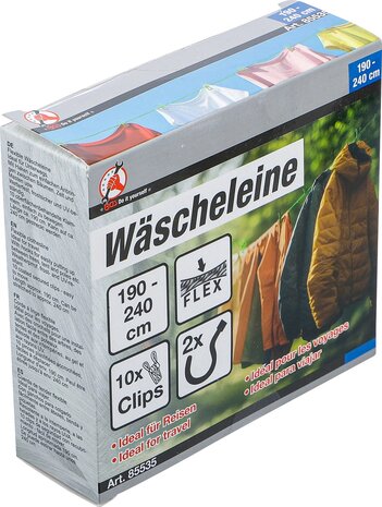 Wasklijn flexibel 1,9 - 2,4 m met 10 clips