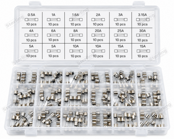 Sterling Assortiment Glaszekeringen 0,5A- 15A 180 stuks
