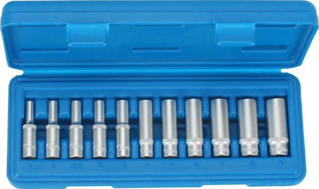 Diepe dopsleutelset 11-delig 1/4 zeskant 4-13 mm