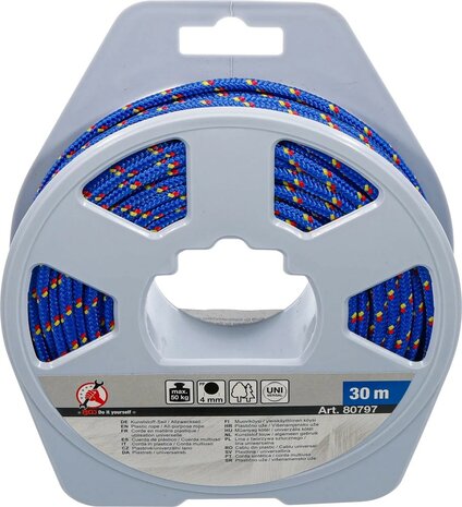 Kunststof touw / algemeen gebruik 4 mm x 20 m blauw / geel / rood