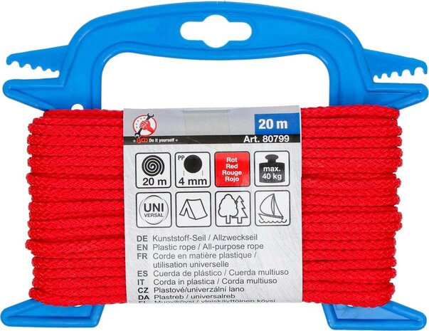 Kunststof touw / algemeen gebruik 4 mm x 20 m rood