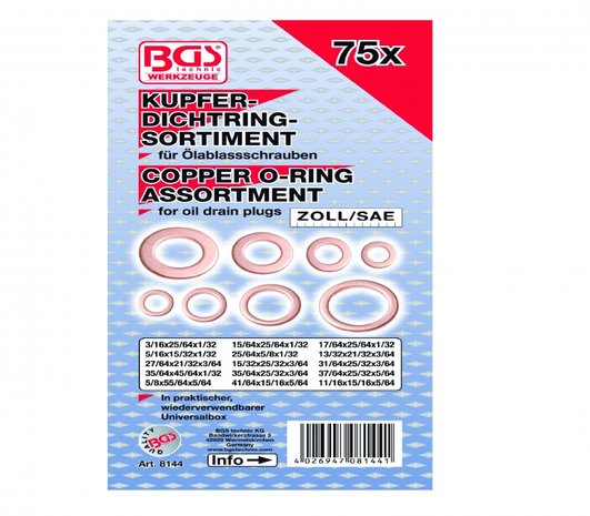 Bgs Technic Assortiment, koperringen INCH, 75 delig