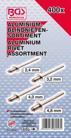 Bgs Technic Assortiment blindklinknagels, 400 st.