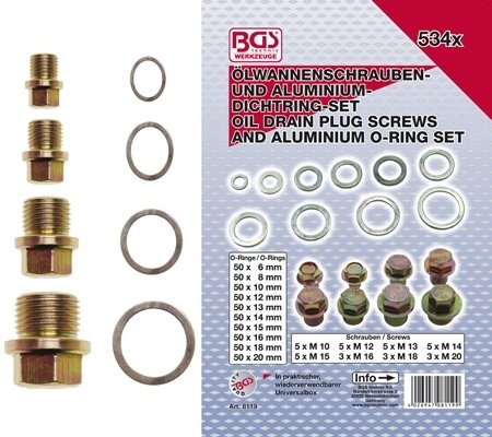 Bgs Technic Assortiment carterpluggen en aluminium afdichtringen 534-delig