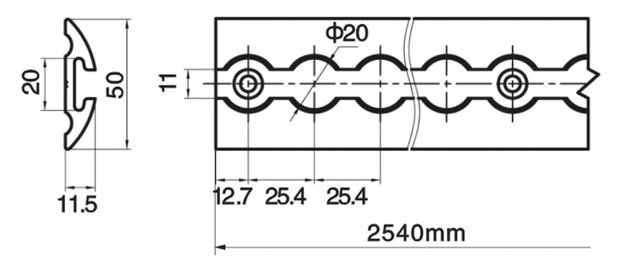 Rail in aluminium l.3000mm gebombeerd