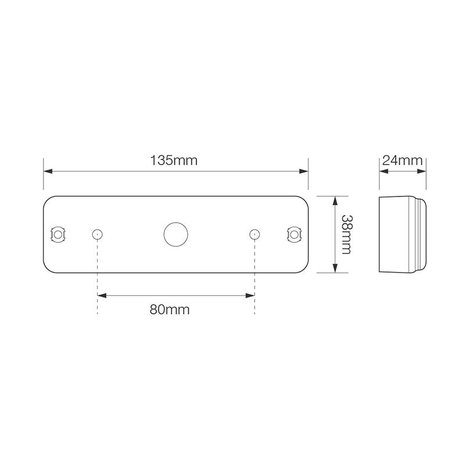 Achterlicht 12/24V 3 functies 135x38mm LED met houder zwart