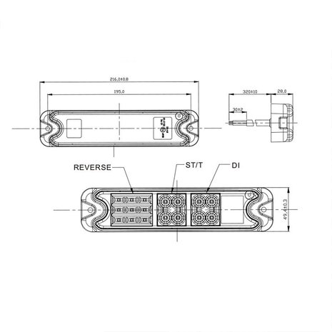 Achterlicht 5 functies 192x51mm 21LED