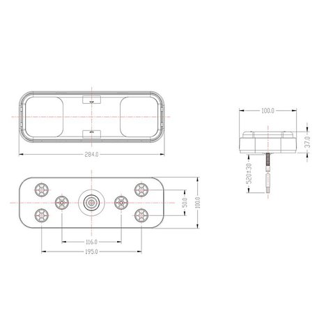 Achterlicht 5 functies 284x100mm 36LED