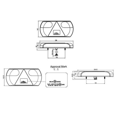 Achterlicht 6 functies 296x142mm 32LED links