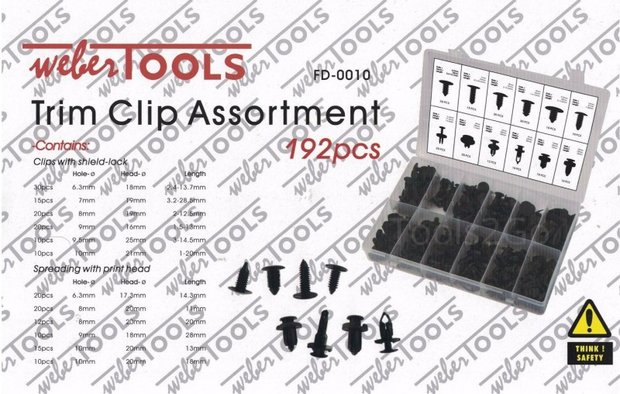 Bekleding clips assortiment 192 delig