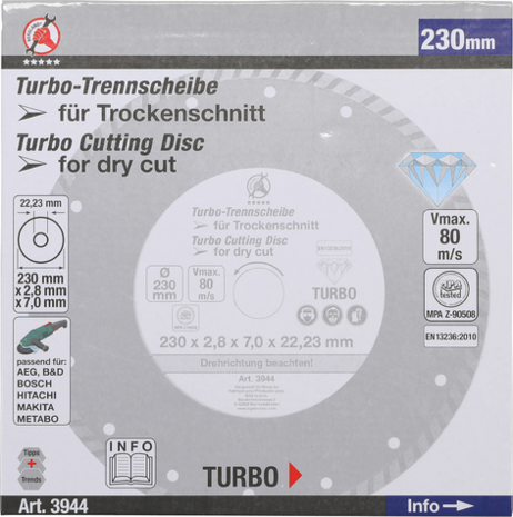 Turbo-doorslijpschijf diameter 230 mm