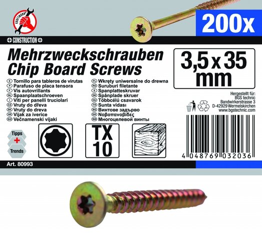 Multischroeven T-profiel (voor Torx) T10 3,5 x 35 mm 200 stuks