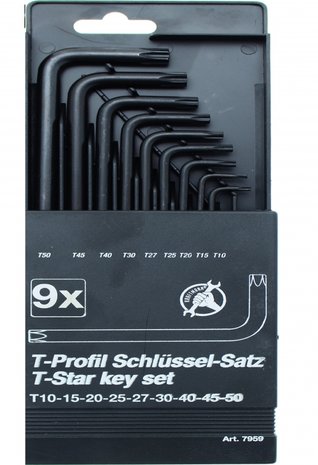 Stiftsleutelset T-profiel (voor Torx) T10 - T50 9-dlg