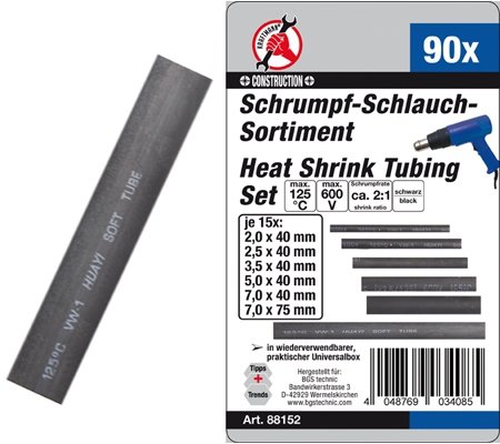 90-delige Shrink Tubing assortiment, zwart