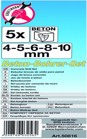 Bgs Technic Boor, beton 4-10mm 5 delig set