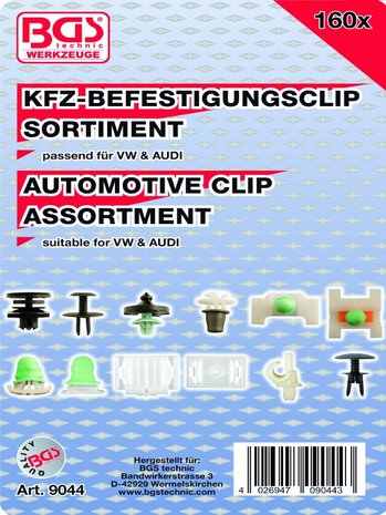 Bgs Technic Assortiment, bekledings clips voor Audi & VW, 160-delig