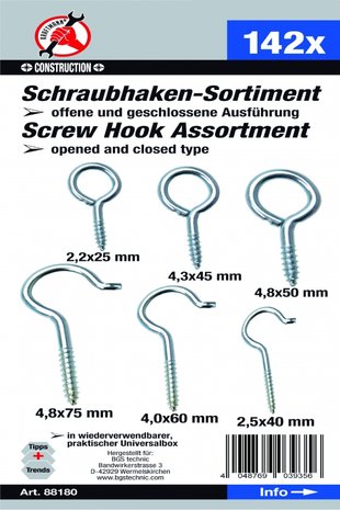 Assortiment schroefhaken/schroefogen 142-dlg