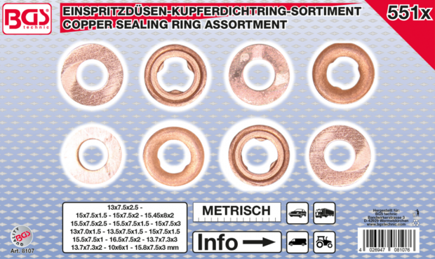 Assortiment verstuiverafdichtringen koper 551-dlg