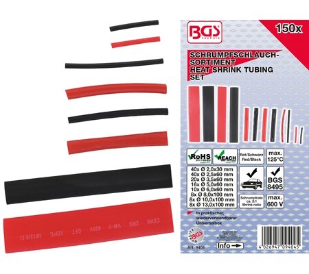 Bgs Technic Krimpkous assortiment | Rood / zwart | 150 delig.