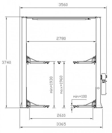 2 koloms hefbrug 4 t 230 v met bovenverbinding