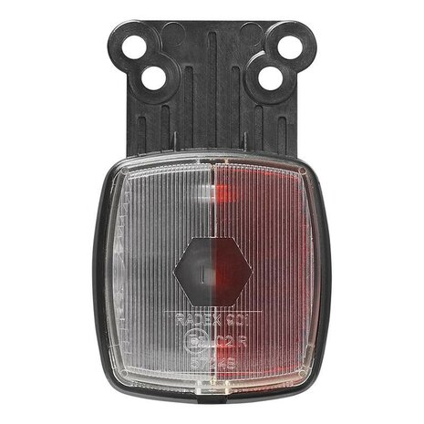 Breedtelicht rood/wit 66x62mm met reflector op houder