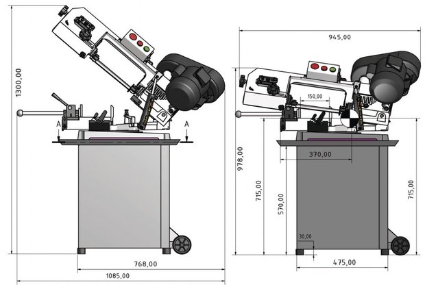 Mobiele bandzaag - daalvoeding diameter 128mm