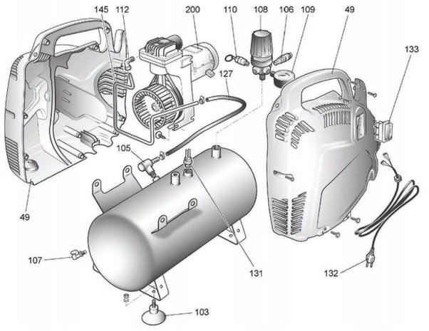 Olievrije compressor 8 bar - 6 liter, 385x170x465mm