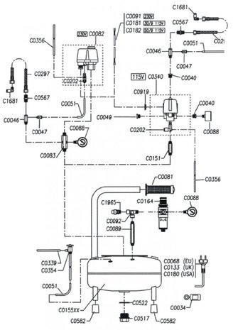 Geluidsarme airbrush compressor 8 bar, 9 liter