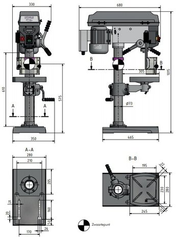 Tafelboormachine diameter 25mm - 615x330x1015mm