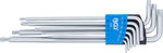 Stiftsleutelset extra lang T-profiel (voor Torx) met kogelkop T10 - T50 9-dlg