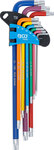 Stiftsleutelset meerkleurig extra lang T-profiel (voor Torx) T10 - T50 9-dlg