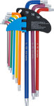 Stiftsleutelset meerkleurig extra lang T-profiel (voor Torx) T10 - T50 9-dlg