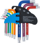 Stiftsleutelset meerkleurig kort T-profiel (voor Torx) T10 - T50 9-dlg