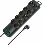 Stekkerdoos 10-voudig zwart 2m h05vv-f 3g1,5 de stopcontacten zijn schakelbaar per 5