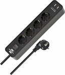 Stekkerdoos met usb 4-voudig zwart zwart 1,5m h05vv-f 3g1,5 met schakelaar