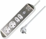 Estilo hoekaansluitdoosstrook met usb laadfunctie 4-weg 2x beschermende contactdozen & 2x euro zilver wit