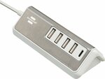 Usb multilader met 1,5m textiel kabel 4x usb lader  + 1x usb c