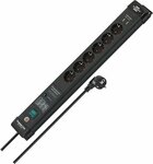 60.000a overspanningsbeveiligings contactdoosstrip met usb-laadfunctie 6-voudig zwart 3m h05vv-f 3g1.5