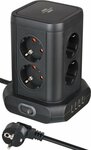 Socket tower 8-weg met 4x usb zwart 2m h05vv-f3g1.5