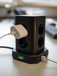 Socket tower 8-weg met 4x usb zwart 2m h05vv-f3g1.5
