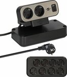 Duplex-stekkerdoos, 1x usb c, 1x usb a, 10x veiligheidscontactdozen, zilver zwart