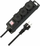 Stekkerdoos met schakelaar ip44 3-voudig zwart 2m h07rn-f 3g1,5