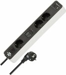 Stekkerdoos met 3 contactdozen met afteltimer, 1x usb a, 1x usb c, wit zwart, 1,5m h05vv-f 3g1,5