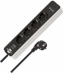 Stekkerdoos met 2 usb c laadcontactdozen 4-voudig wit zwart 1,5m h05vv-f3g1,5