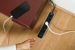 Stekkerdoos met 2 usb c laadcontactdozen 4-voudig wit zwart 1,5m h05vv-f3g1,5