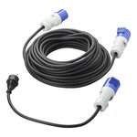 CEE set met verlengkabel 20M 3x2,5mm en verloopkabel 40cm van Schuko stekker naar CEE in opbergtas